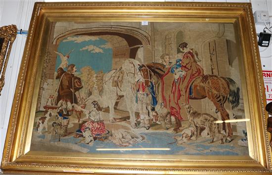 Victorian Berlin needlework panel, 33 x 47in., in gilt gesso frame(-)